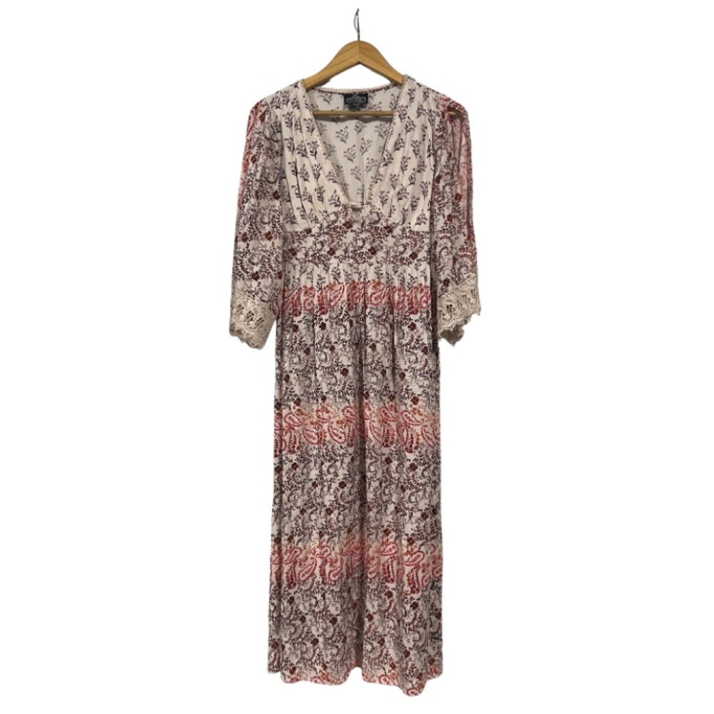 Angie Long Sleeve Floral Dress - Red and Cream